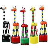 Wooden Cute Colorful Giraffe Push Puppets, Dancing Rocking Giraffe, Finger Puppets Wooden Push Up Toys, for Animal Party Favors and Home Kids Room Decoration 5 Pieces (Random Style)