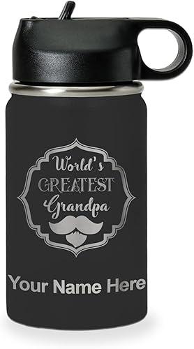 Miniatura 67 de LaserGram Botella de agua con tapa abatible de doble pared de 32 onzas con pajilla, grabado personalizado incluido (negro) Negro -,verde (camo