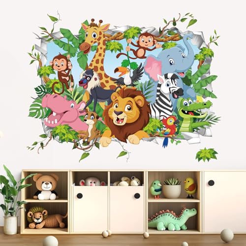 Vinilos decorativos 3D animales jungla hojas tropicales miniatura 2