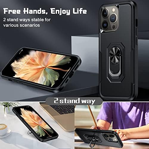 Oterkin for iPhone 13 Pro Case,Shockproof iPhone 13 Pro Case with [360°Rotatable Magnetic Ring Kickstand] [Tempered Glass Screen Protector], Slim Daily Use Case for iPhone 13 Pro 5G Black