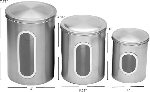 Miniatura 7 de Home Basics Botes de cocina retro para encimera (juego de 3 piezas) plateado contiene ventanas transparentes ideal para harina, café, azúcar,