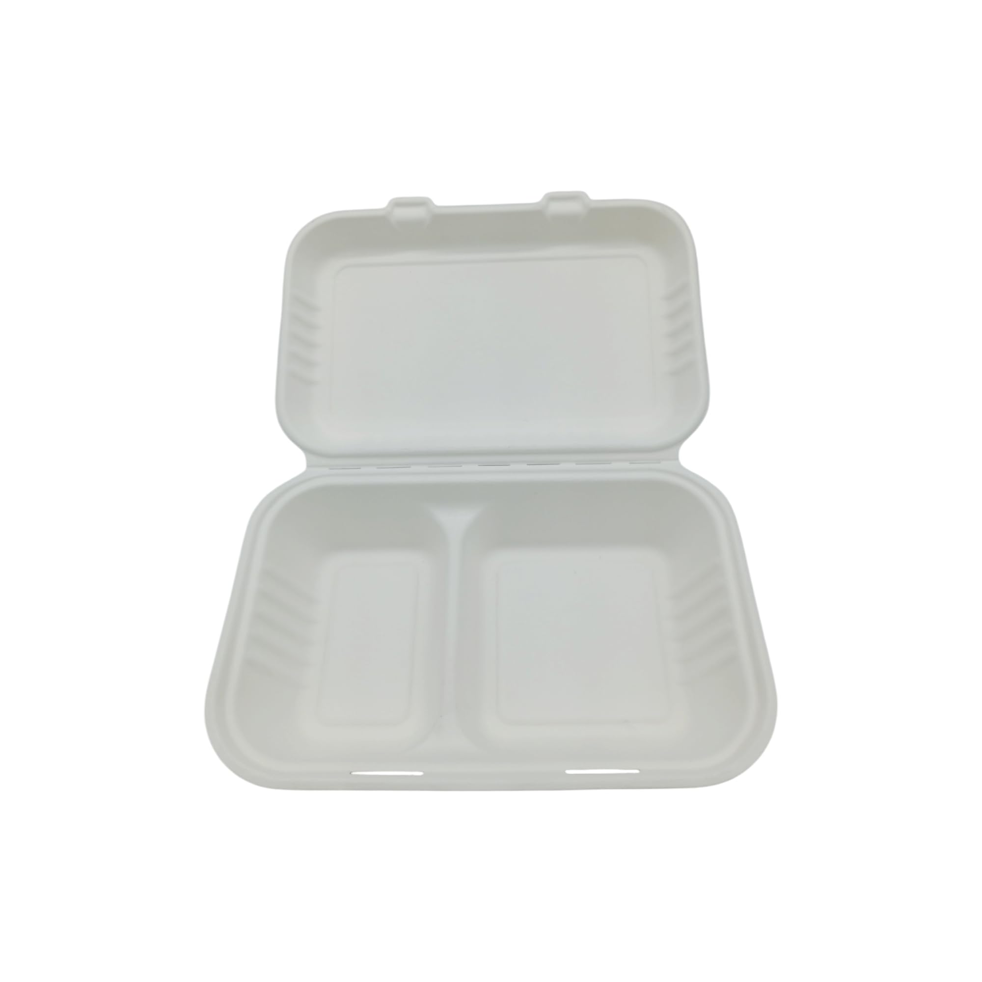 Générique 250 Boîtes à Repas Rectangulaires à 2 Compartiments en Fibre de Canne 25x15.5x4.8 cm, Coques Alimentaires Écologiques, Résistantes et Parfaites pour Restauration à Emporter