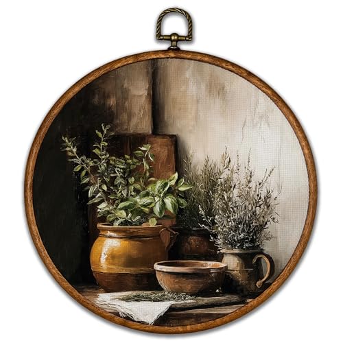 BCUANGD Vintage Jarjar Round Wall Art Decor - Retro Food Still Life Wall Art Canvas Frame Artwork Prints, Rustic Country Bakery Round Wall Hanging Decorations for Kitchen Home, 10"x10"