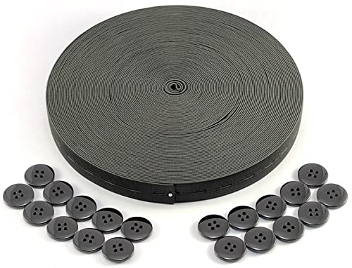 Flat Sewing Band Spool with Buttonholes, Elastic Stretchable, Ideal for DIY Waistbands and Necklines (Black, 3/4 inch × 20 Yards)