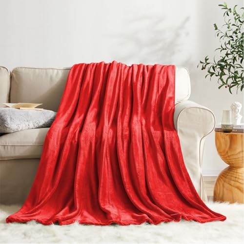 Image of KMUSET Fleece Blanket Red Throw Blanket for Couch - Soft Lightweight Cozy Luxury Bed Microfiber Blanket, 50 inch x 60 inch