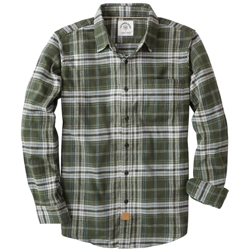 Dubinik® 6 oz Flannel Shirt for Men Pure Cotton Soft Warm Long Sleeve Plaid Shirts Casual Button Down for Outdoor Wear