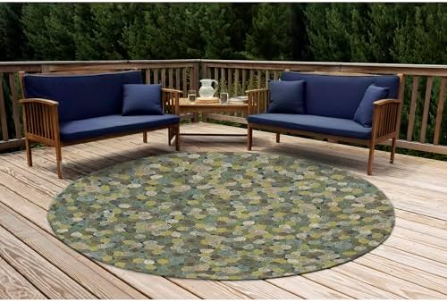 Liora Manne Visions III Contemporary Giant Swirls Indoor/Outdoor Rug, 8' Round, Green