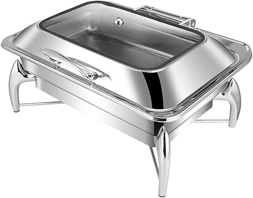 Juego de bufé redondo de acero inoxidable de 6 litros y bandeja calentadora, con tapa de visualización de vidrio, oblea rectangular para catering, Juego de bufé redondo de acero inoxidable de 6 litros y bandeja calentadora, con tapa de visualización de vidrio, oblea rectangular para catering,