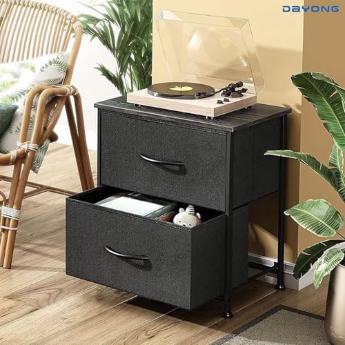 دايونج طاولة بجانب السرير بدرجين، خزانة أدراج قائمة بذاتها من طبقتين مع أرجل قابلة للتعديل، طاولة جانبية، خزانة ملابس متعددة الوظائف للمنزل والمكتب (درجتين باللون الأسود)