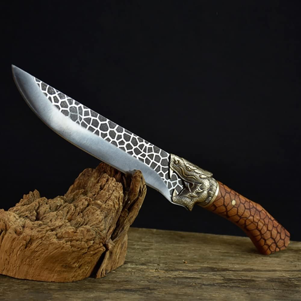 Meat Cleaver Knife, 7 Inch Hunting Machete 7Cr17MoV Kitchen Knives Butcher Boning Meat Cleaver High Carbon Steel Handmade Forged Viking Knife (Color : Knife and Leather, Size : 7 inch)
