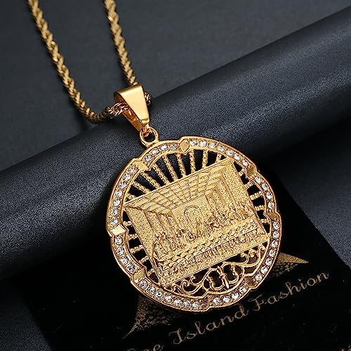 NEGS 18K Gold Plated Lord's Supper Pendant Stainless Steel Necklace For Men Women, The Last Supper Jesus with His Disciples 24 Inch Rope Chain Christian Prayer Jewelry Gift3