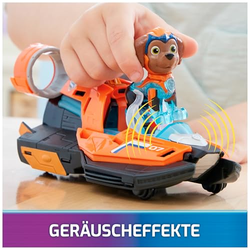 Spin Master PAW Patrol: Der Mighty Kinofilm, Superhelden-Basis-Fahrzeug von Zuma mit Welpenfigur, Speedboot mit Licht- und Geräuscheffekten, Spielzeug geeignet für Kinder ab 3 Jahren