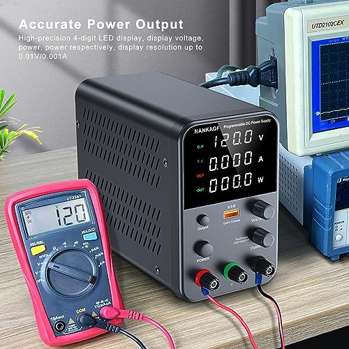 DC Power Supply Variable, Bench Power Supply with Encoder Adjustment Knob, Output Enable/Disable Button, Adjustable Power Supplies with USB Quick-Charge, Short Circuit Alam (120V 3A Black) by NANKADF - Image 5
