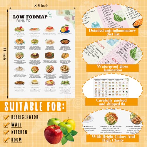 Image of Sinload 12 Pcs Low FODMAP Food List FODMAP Meal Plan Food Chart Nutrition Grocery List Laminated Meal Poster for Gut Health