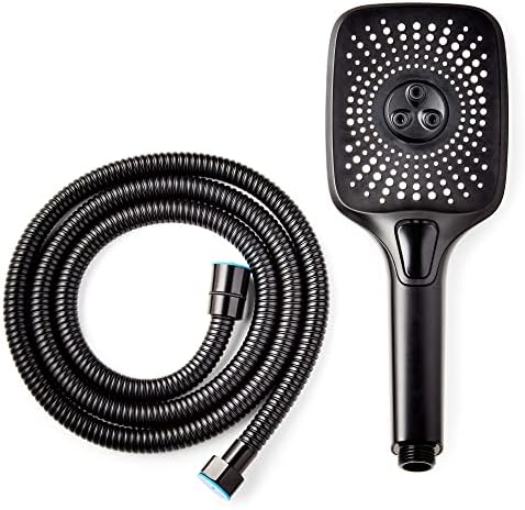 AQUA FLOW Elegance, Premium Shower Head and Hose, Elegant Matt Black, Handheld Shower Head, 3 Pattern Rain Shower Head, 7.3 L/min Water Saving