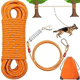 ALUZAEMO Dog Runner Cable, 50FT Heavy Duty Long Dog Leash with 10FT Tie Out Cable for Yard, Camping, Training Outside, Reflective Pet Lead Line for Small, Medium, Large Dogs