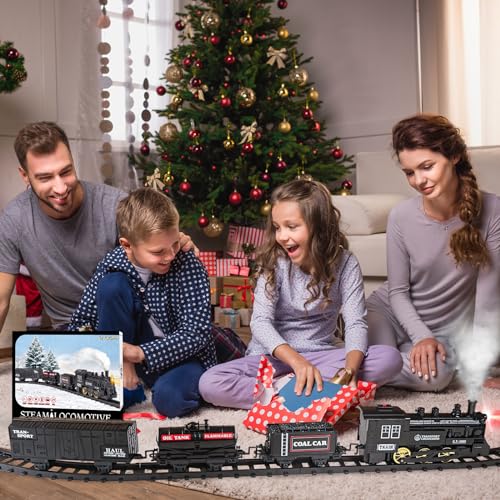 Train Set - Electric Train Toy Gift for Boys Girls,with Railway Kits,Steam Locomotive,Transport Vehicle &Tracks, Light,Smokes & Sound,Christmas Train Gifts for 3 4 5 6 7 8+ Year Old Kids - Thumbnail 3