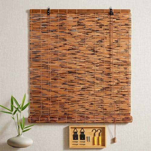 Cortina De Caña para Exterior, Persiana Enrollable Bambú Natural, Estor De Madera para Ventanas Y Puertas, Protección De Privacidad, Sombra para Cenador Y Porche(Ancho 100 x Alto 165 cm)