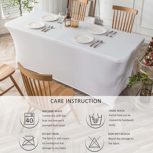 Mingyit 2 Pack Spandex Table Cover Fitted Rectangular Tablecloth Stretchable Fabric Tablecloth For Party, Banquet, Wedding And Events (6Ft, White) #TOP5