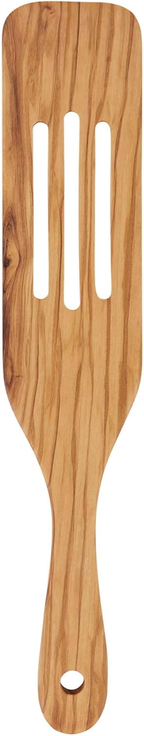 RSVP International Spurtle for Stirring, Whisking & Spreading, Flipping and More, Safe for Non-Stick Cookware, Crafted from Italian-Sourced Olivewood, 2.5x12-inch, Slotted Design