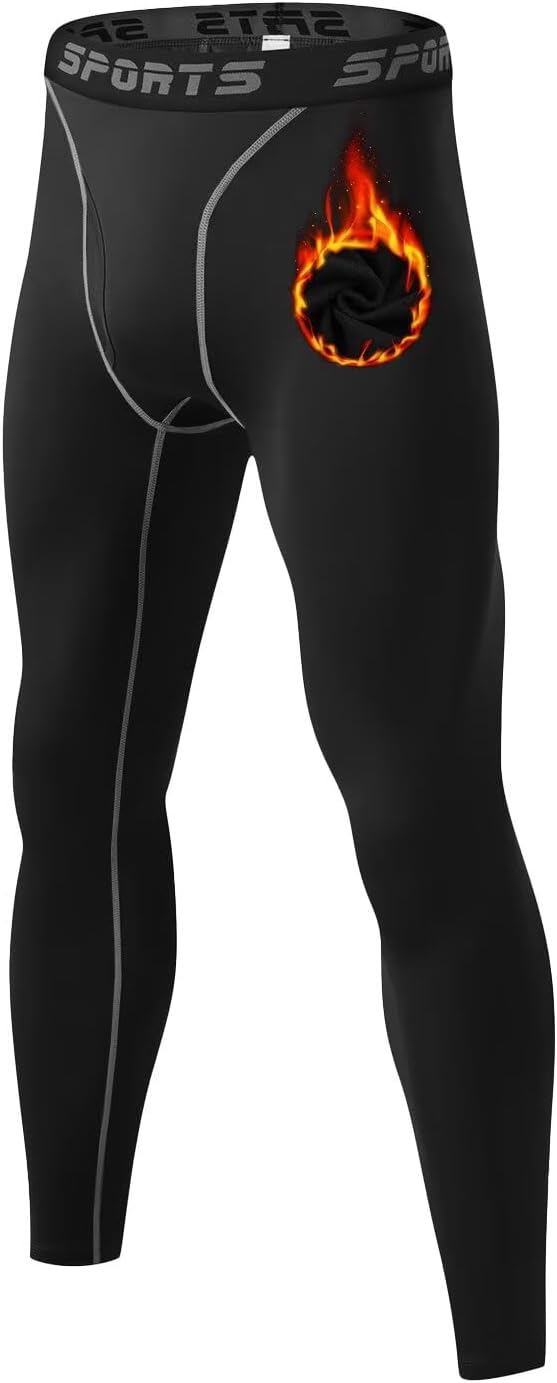 [Sillictor] スポーツタイツ メンズ 冬用 裏起毛 前開き ロング アンダーウェア コンプレッション タイツ 前開け レギンス スパッツ [保温防寒 + 吸汗速乾]