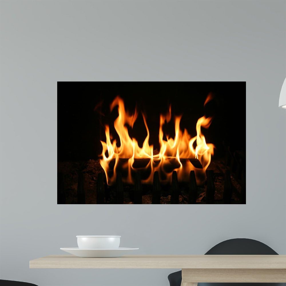 Burning Log Wall Decal Peel and Stick Graphic WM270387 (24 in W x 16 in H)