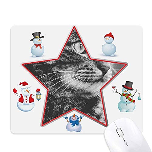 Tapis de souris chat noir et blanc design bonhomme de neige Noël pour bureau et maison
