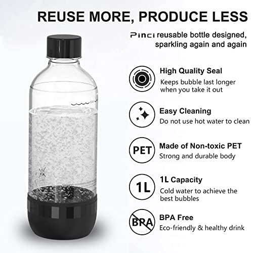 Pinci Soda Maker Bottles,Carbonating Bottles,Sparkling Water Bottle,Bpa-Free Sparkling Water Maker Bottle Compatible Soda Stream Machine-Reusable Bottles(Black 1-Liter) #TOP1