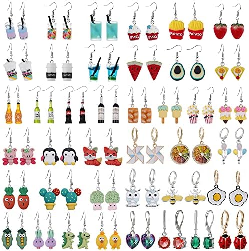 20 Pairs Random Mixed Resin Acrylic & Metal Earrings Set, Weird Dangle Drop Drink Bottle Animal Pendant Earring, Funny Statement Fashion Hoop Earring Jewelry for Women Girls (20pcs Random Mixed)