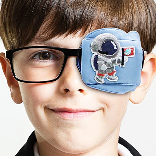 Astropic 3D Silk Eye Patch for Kids | Boys Eye Patch for Glasses | Medical Eye Patch for Children with Lazy Eye (Blue - Astronaut, Left Eye)