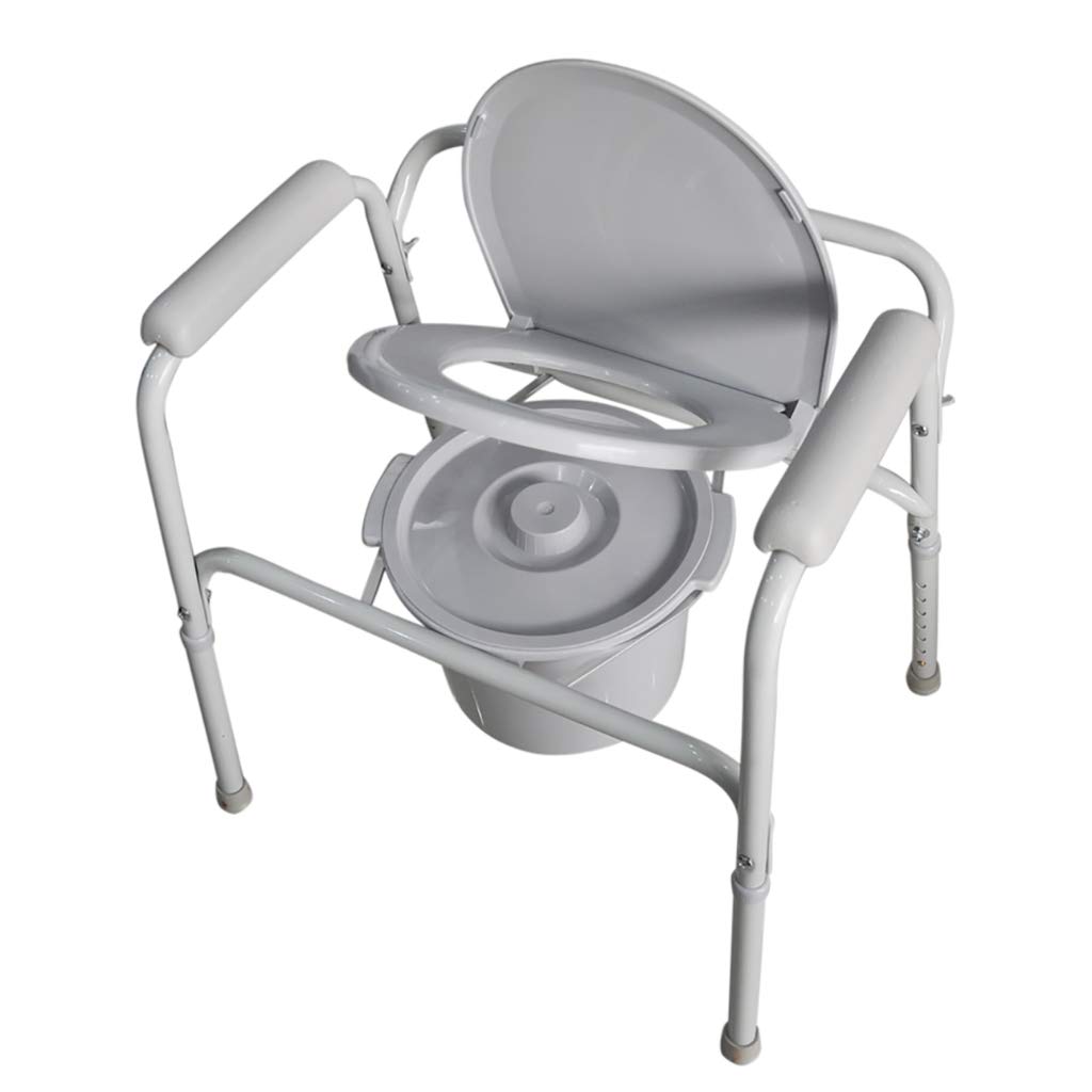 Lattice Bedside Commodes Commode Chair with Adjustable Height, Elderly Pregnant Woman Home Foldable Toilet Seat Bathroom Bath Chair, Grey
