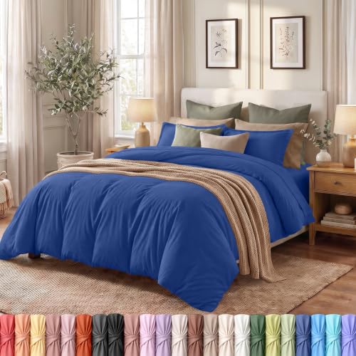 Duvet Cover King, 3 Piece Set, Extra Soft with Zipper Closure, Royal Blue | Ultra-Soft and Breathable for Kids, Men & Women, 8 Corner Ties, Wrinkle-Resistant, OEKO-TEX Certified, All-Season Comfort