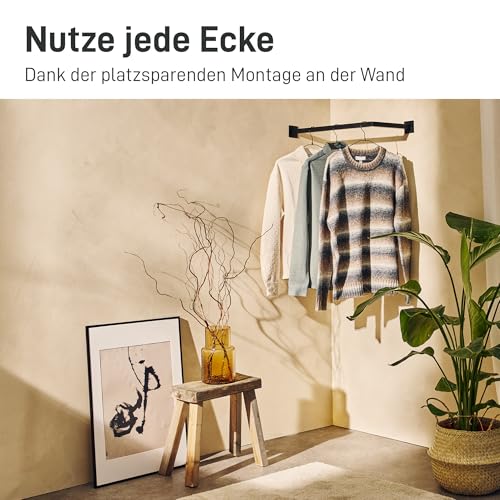 Natural Goods Berlin 1x Kleiderstange ÜBERECK Wandmontage - Garderobenstange L-Form für Flur, Bad oder Küche (Schwarz, 110x30cm) - Eckgarderobe aus rostfreiem Metall im minimalistischen Design