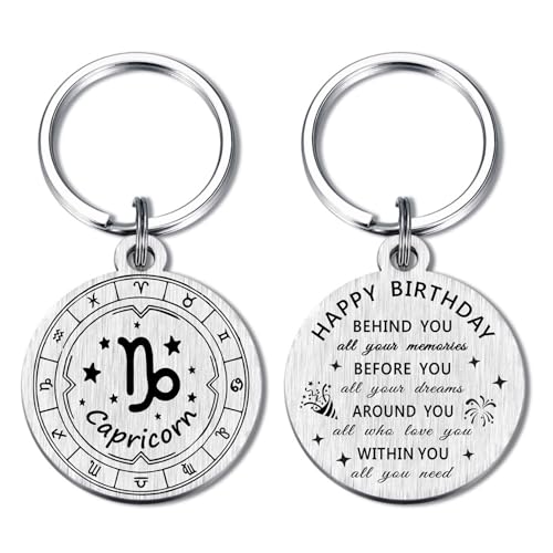 Alotozo Capricorn Zodiac Birthday Keyring - Unique Capricorn Horoscope Birthday Gifts - Engraved Bday Gift for Women & Men (December 22 - January 19)