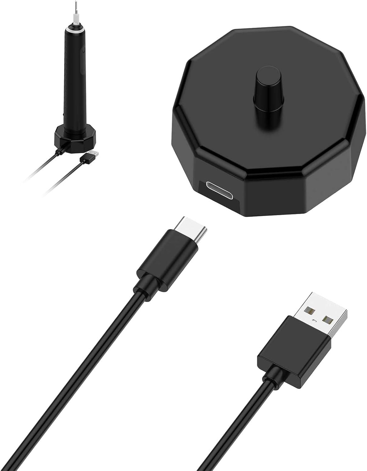 for Oral B Electric Toothbrush Replacement Charger,USB Type-C Charger Stand Base fit Most Oral B Braun Toothbrush,Model 3757 Charger,Waterproof Portable Travel Charger,Black