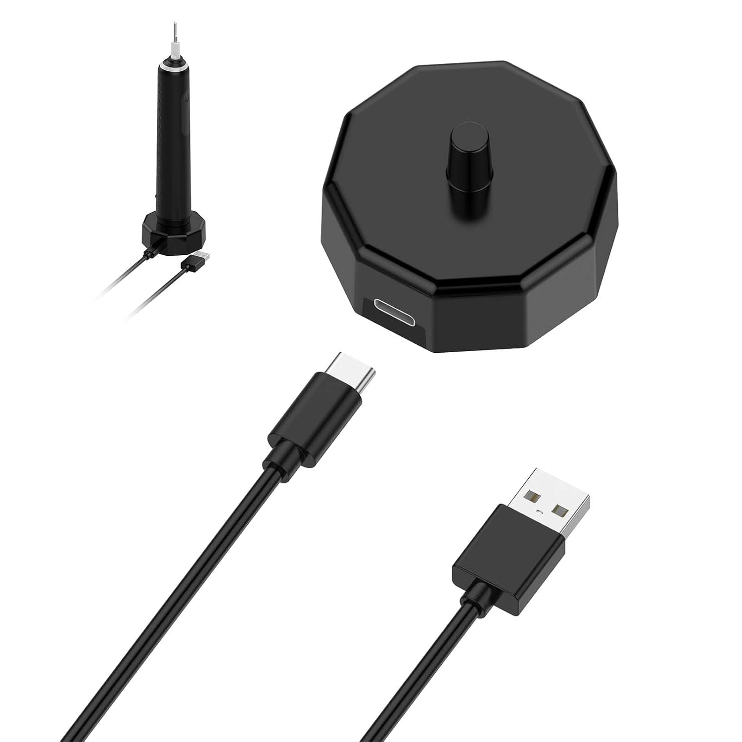 Carregador Substituto USB Tipo-C para Escova Elétrica Oral B - Base de Carregamento Portátil à Prova D'Água para Modelos 3757 e Mais