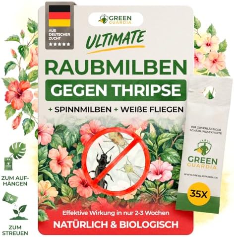 GREEN GUARDIA Ultimate Raubmilben – Thripse, Spinnmilben & Weiße Fliegen | 35x Tüten – biologische Nützlinge zur Schädlingsregulierung für Zimmer-, Balkon-, Gewächshaus- & Gartenpf