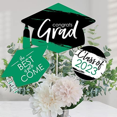 Big Dot of Happiness Green 2023 Graduation Party Centerpiece Sticks - Table Toppers - Set of 15