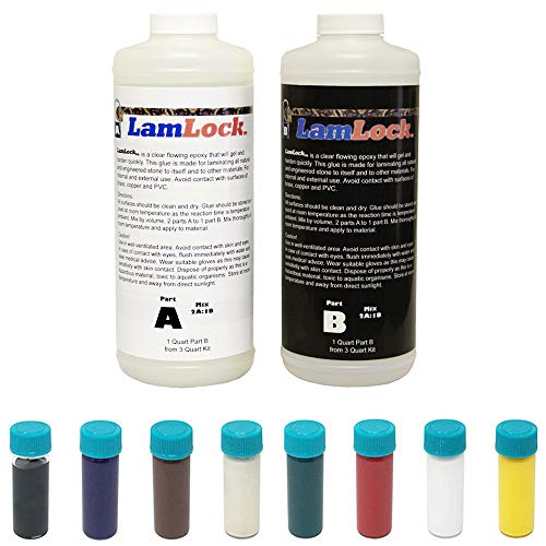 LamLock Flowing Epoxy 1.5 Quart Express - Clear Flowing Epoxy for Laminating Granite, Marble, Engineered Stone - 8PC LamLock Universal Color Kit - Epoxy Color Pigment Set - Bundle - 2 Items