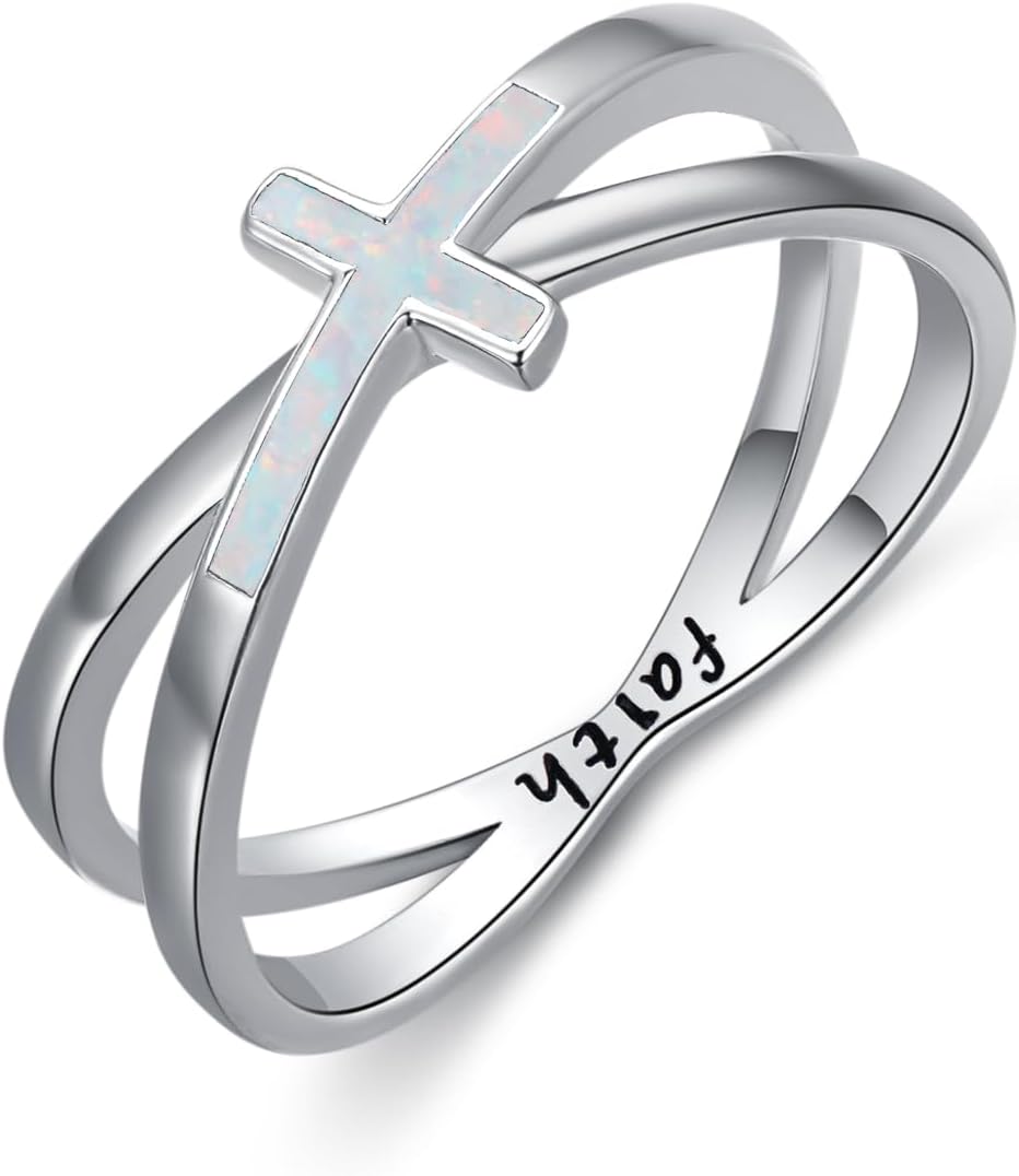 Generic KoyeKei Opal Cross Ring Faith Ring 925 Sterling