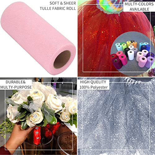 Pink Glitter Tulle Rolls, 6 Inch By 25 Yards Sparkle Fabric Ribbon For Diy Tutu Skirt Sewing Bow Wedding Decorations Craft Supplies #TOP6