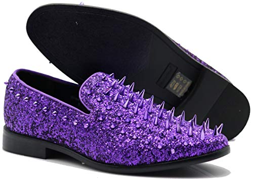 Image of SPK16 Men's Vintage Spike Dress Loafers Slip On Fashion Shoes Classic Tuxedo Dress Shoes