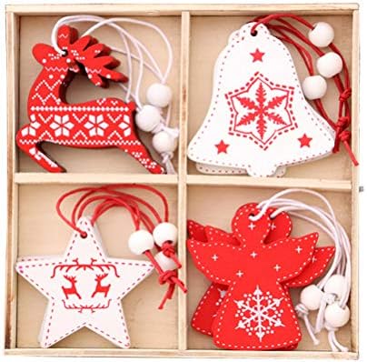 nuoshen 12 Pcs Wooden Christmas Tree Hanging, Pendant Ornament Decorations Pendants Kit Hanging Ornaments for Christmas Tree Wall Decoration Party Accessories