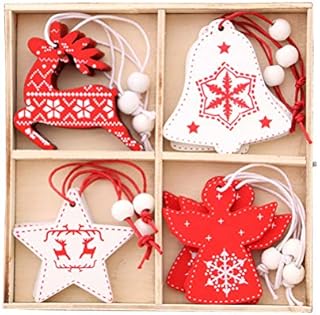 nuoshen 12 Pcs Wooden Christmas Tree Hanging, Pendant Ornament Decorations Pendants Kit Hanging Ornaments for Christmas Tree Wall Decoration Party Accessories