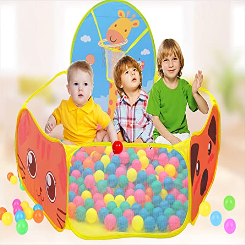 Image of BabyGo Kids Activity Basketball Giraffe Ball Pool for Kids, Play Tent House for 2+ Year Old Girls and Boys, Ball Pit for Kid, Spacious, Lightweight, Portable & Easy to Set Up (Yellow) (No Balls)