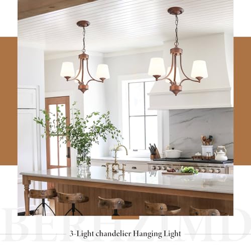 Image of 3-Light Oil Rubbed Bronze Chandelier for Dining Room Farmhouse Pendant Light Fixture with Frosted Glass Rustic Ceiling Lighting Modern Hanging Lamp for Kitchen Island Entryway, 47.2 inch Height Adjustable