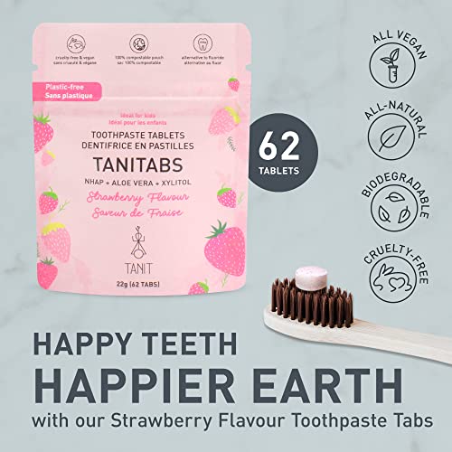 Tanitabs Strawberry Toothpaste Tablets, Fluoride-Free, Natural Toothpaste For Gum And Teeth Care, Zero-Waste Travel Toothpaste Tabs In Refill Pouch, Natural Strawberry Flavor, 62 Tablets - Tanit #TOP1