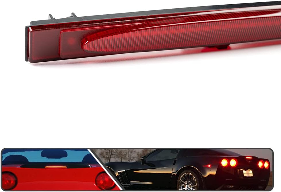 C6 Red LED Strobe 3rd Third Brake Light for Chevy Corvette C6 2005-2013 Rear Center Tail Light High Mount Brake Lamp Red Lens OEM NO.10440719