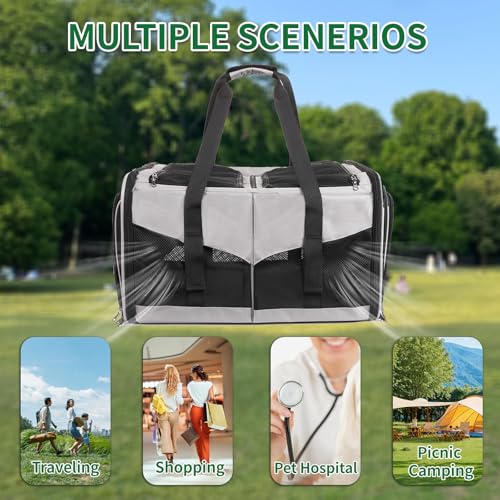 INRLKIT Cat Carrier for 2 Cats - Expandable Cat Carrier with Litter Box, Portable Double Pet Cat Travel Carrier Bag for Traveling, Pet Carrier for Car, Portable Travel Litter Box for Cats (Grey) - Thumbnail 7