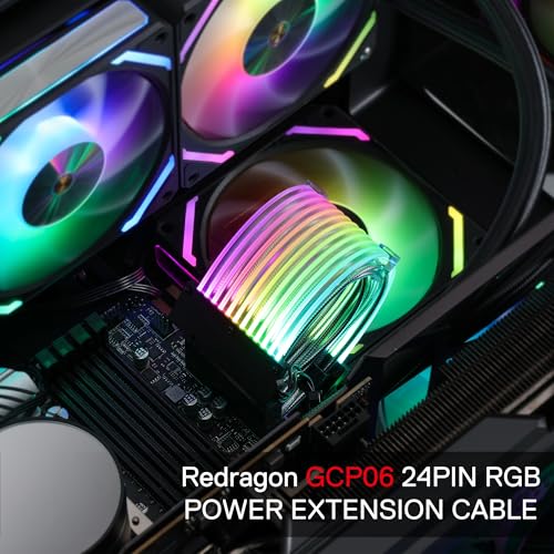Image of Redragon 24 Pin ATX Power Supply Cable Extension, 20CM Length, ARGB Sync, with Cable Combs